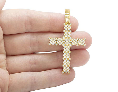 2 Inch Lab Grown Diamond 14K Cluster Cross Pendant