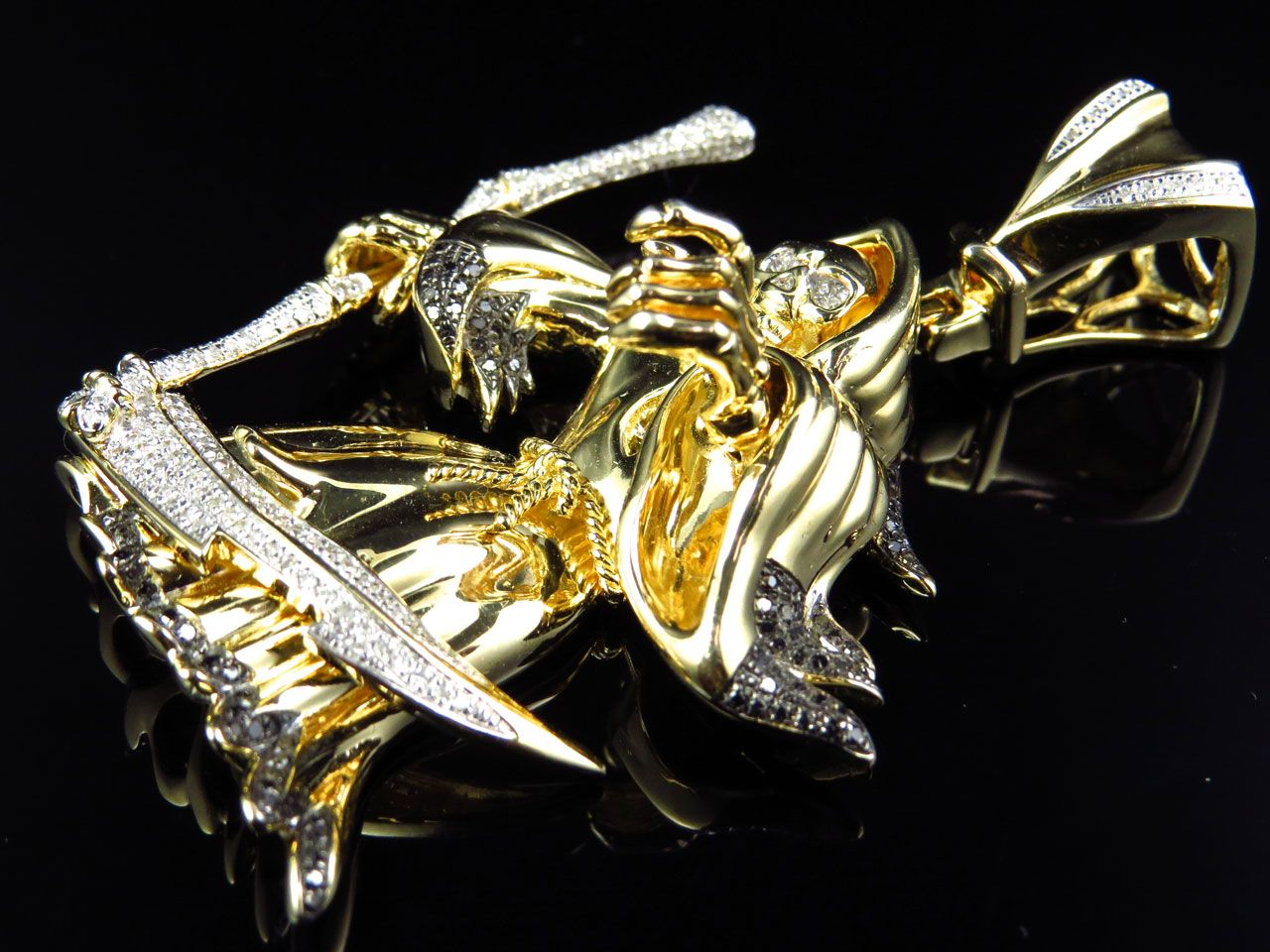 2.62 Inch Lab Grown Diamond 10K Gold Grim Reaper Pendant