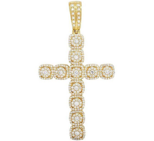 Lab Grown Diamond 10K Square Cluster Cross Pendant