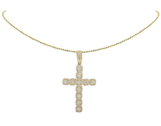 Lab Grown Diamond 10K Square Cluster Cross Pendant