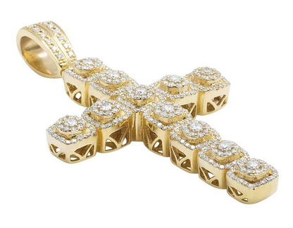 Lab Grown Diamond 10K Square Cluster Cross Pendant