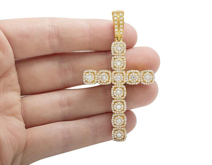 Lab Grown Diamond 10K Square Cluster Cross Pendant