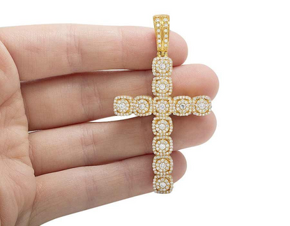 Lab Grown Diamond 10K Square Cluster Cross Pendant