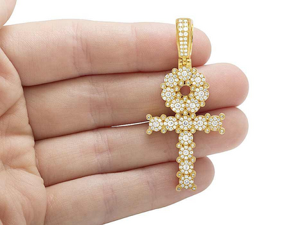 2 Inch Lab Grown Diamond Egyptian Cluster Ankh Cross Pendant