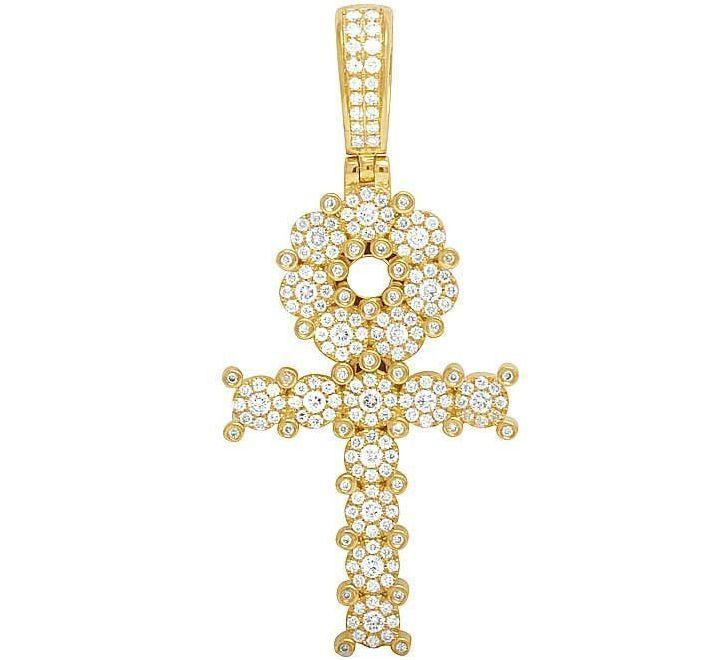 2 Inch Lab Grown Diamond Egyptian Cluster Ankh Cross Pendant