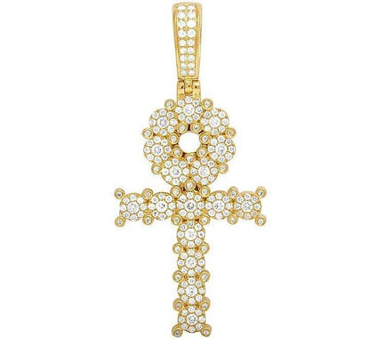 2 Inch Lab Grown Diamond Egyptian Cluster Ankh Cross Pendant