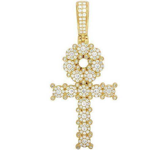 2 Inch Lab Grown Diamond Egyptian Cluster Ankh Cross Pendant