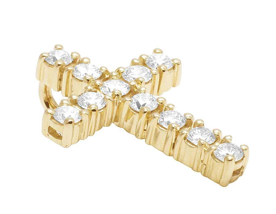 14K Lab Grown Diamond One Row Solitaire Cross Pendant