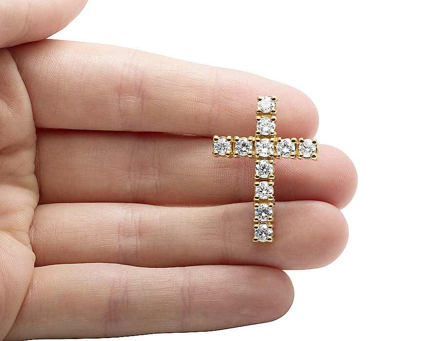 14K Lab Grown Diamond One Row Solitaire Cross Pendant
