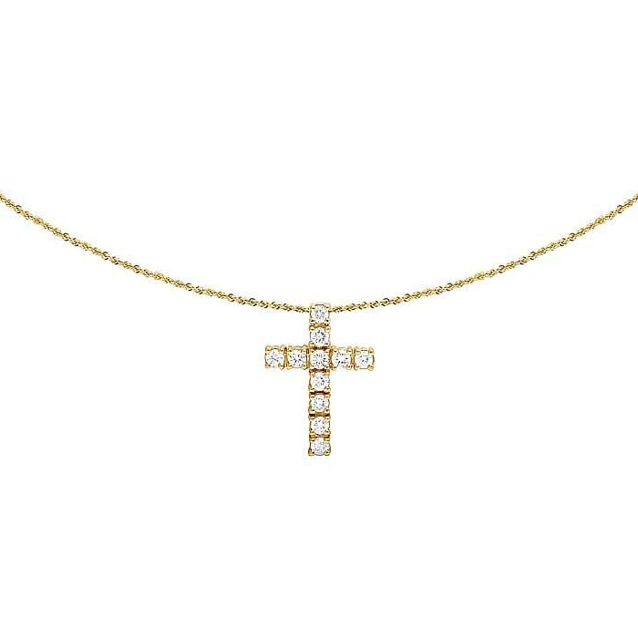 14K Lab Grown Diamond One Row Solitaire Cross Pendant