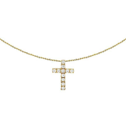 14K Lab Grown Diamond One Row Solitaire Cross Pendant