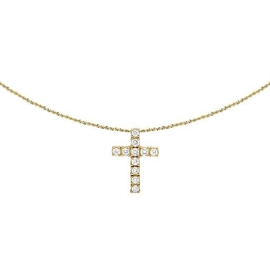 14K Lab Grown Diamond One Row Solitaire Cross Pendant