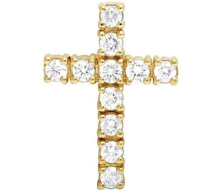 14K Lab Grown Diamond One Row Solitaire Cross Pendant