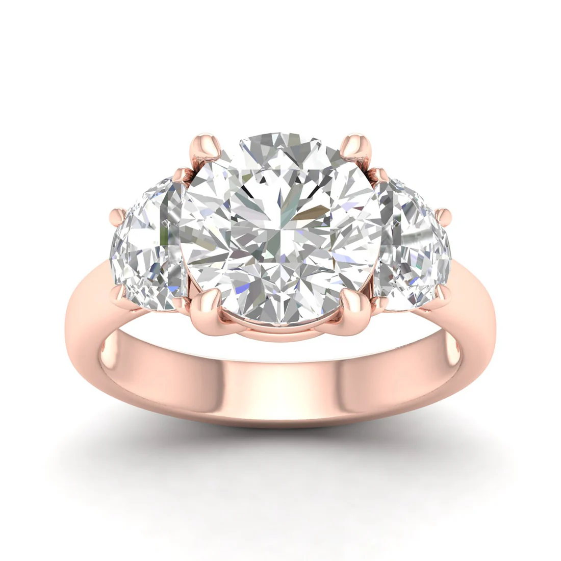 3.70 CTW Round and Half Moon Three Stone Lab Grown Diamond Ring