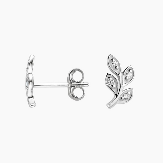 Leaf Design Lab Grown Diamond Stud Earrings in Gold