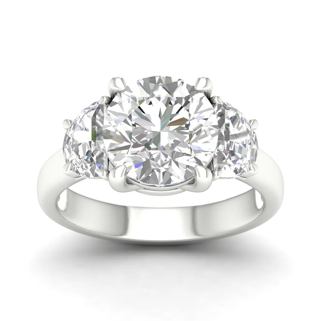 3.70 CTW Round and Half Moon Three Stone Lab Grown Diamond Ring