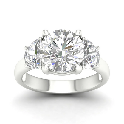 3.70 CTW Round and Half Moon Three Stone Lab Grown Diamond Ring