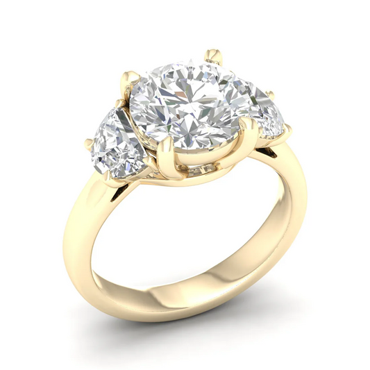 3.70 CTW Round and Half Moon Three Stone Lab Grown Diamond Ring