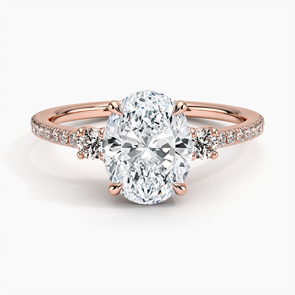 2Ct Oval Lab Grown Diamond Gold Three Stone Engagement Ring