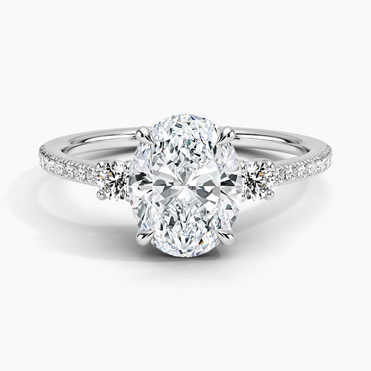 2Ct Oval Lab Grown Diamond Gold Three Stone Engagement Ring