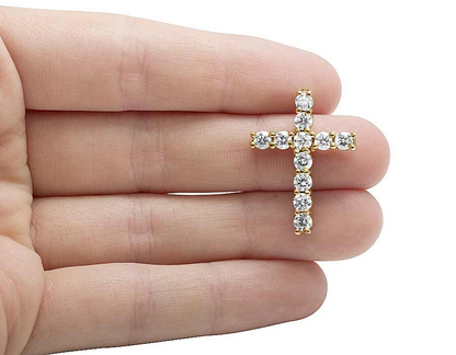 1.1 Inch Lab Grown Diamond One Row Solitaire Cross Pendant