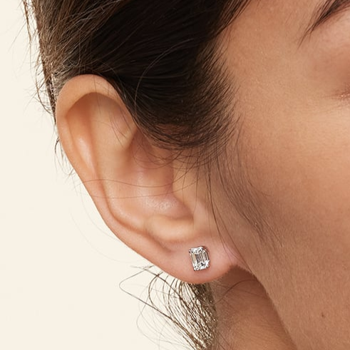 1 CTW Emerald Cut Lab Grown Diamond Stud Earrings