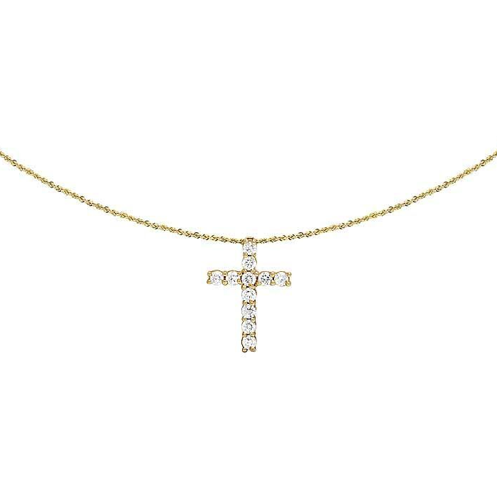 1.1 Inch Lab Grown Diamond One Row Solitaire Cross Pendant