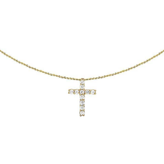 1.1 Inch Lab Grown Diamond One Row Solitaire Cross Pendant