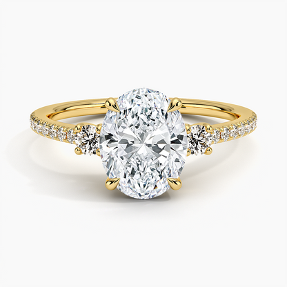 2Ct Oval Lab Grown Diamond Gold Three Stone Engagement Ring