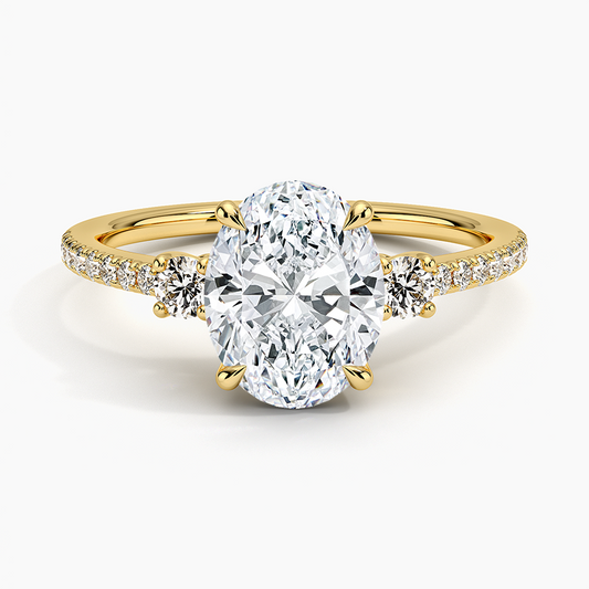 2Ct Oval Lab Grown Diamond Gold Three Stone Engagement Ring