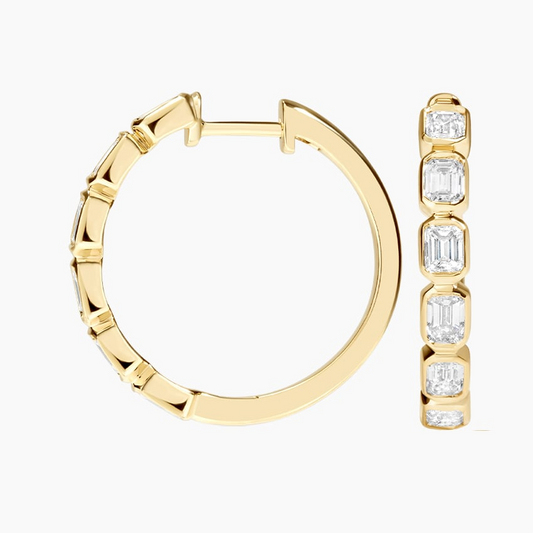 1.2 CTW Emerald Cut Lab Grown Diamond Bezel Hoop Earrings