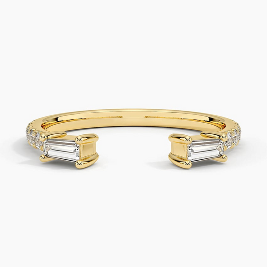 Baguette And Round Lab Grown Diamond Open Shank Wedding Band