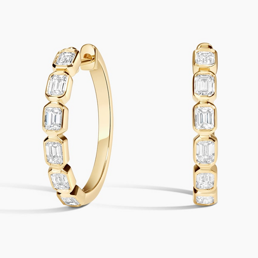 1.2 CTW Emerald Cut Lab Grown Diamond Bezel Hoop Earrings
