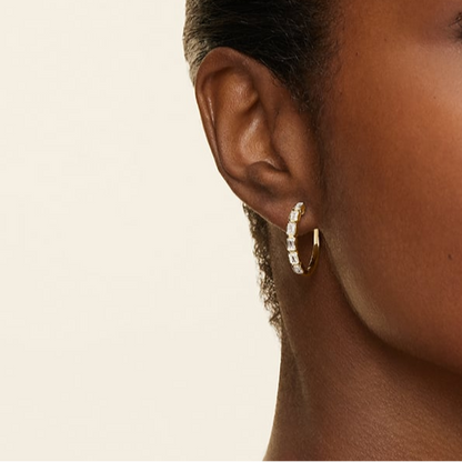 1.2 CTW Emerald Cut Lab Grown Diamond Bezel Hoop Earrings
