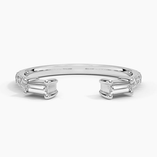 Baguette And Round Lab Grown Diamond Open Shank Wedding Band