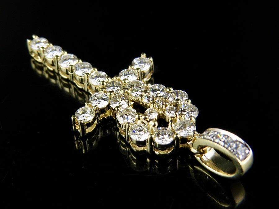 Iced out Lab Grown Diamond One Row Solitaire Ankh Cross Pendant