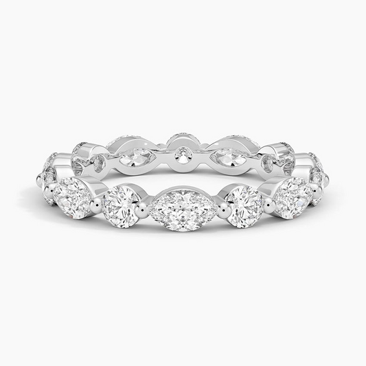 Round Marquise Lab Grown Diamond Alternative 18k Gold Wedding Band