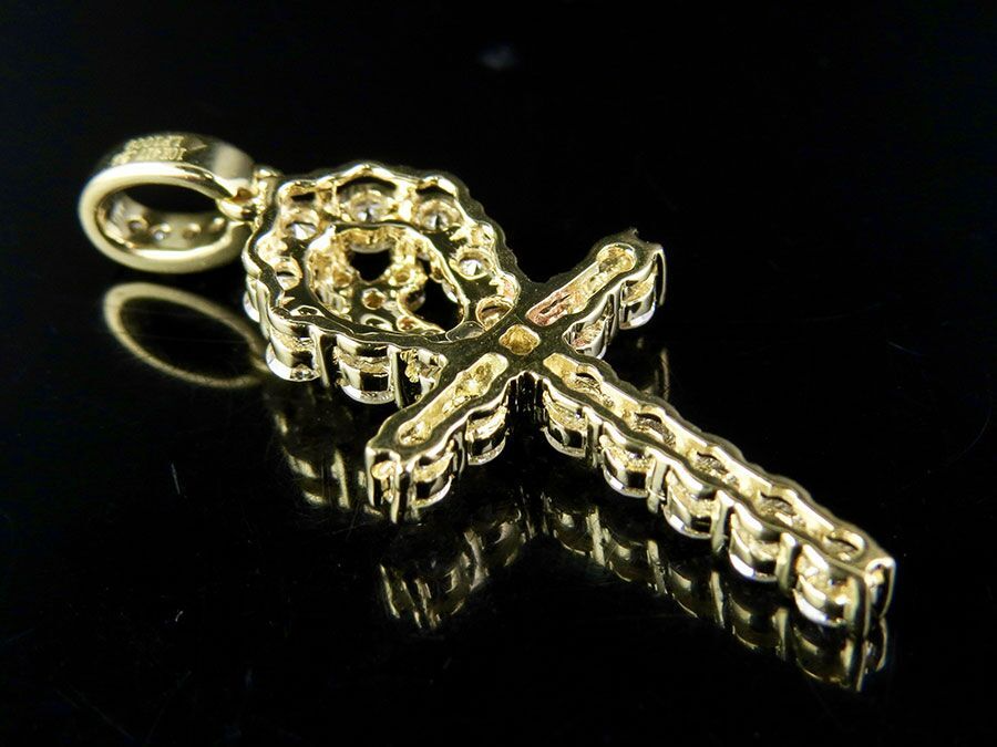 Iced out Lab Grown Diamond One Row Solitaire Ankh Cross Pendant
