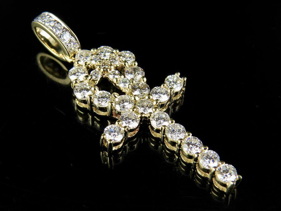 Iced out Lab Grown Diamond One Row Solitaire Ankh Cross Pendant