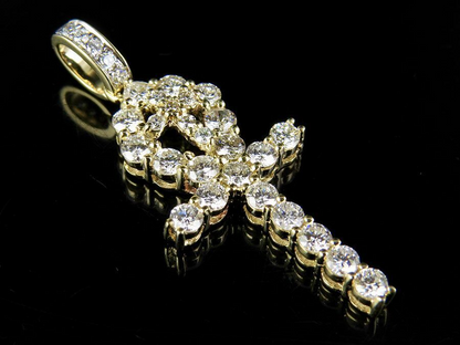 Iced out Lab Grown Diamond One Row Solitaire Ankh Cross Pendant