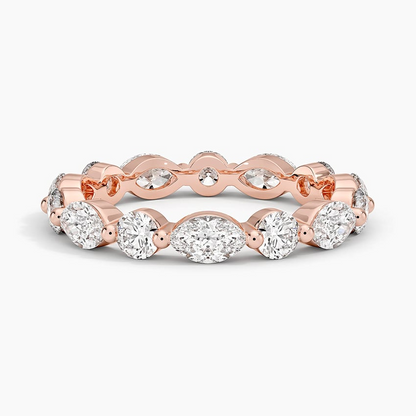 Round Marquise Lab Grown Diamond Alternative 18k Gold Wedding Band