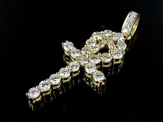 Iced out Lab Grown Diamond One Row Solitaire Ankh Cross Pendant
