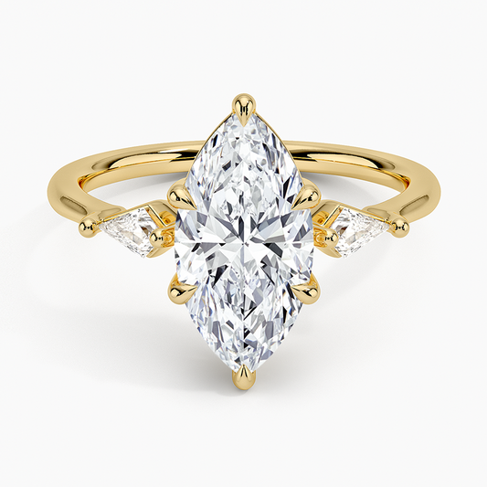 2Ct Marquise Lab Grown Diamond Gold Three Stone Ring