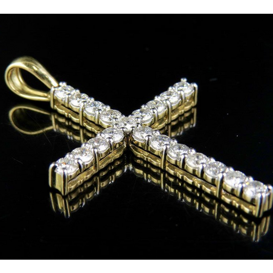 1.45 CTW Lab Grown Diamond One Row Solitaire Cross Pendant