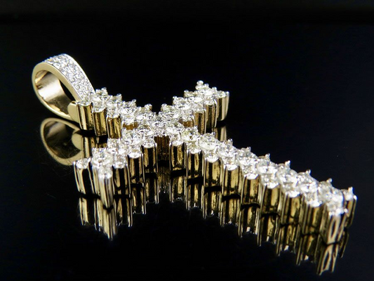 2.25 Inch Lab Grown Diamond Jagged Edge Solitaire Cross Pendant