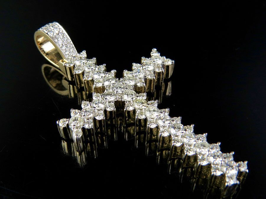 2.25 Inch Lab Grown Diamond Jagged Edge Solitaire Cross Pendant