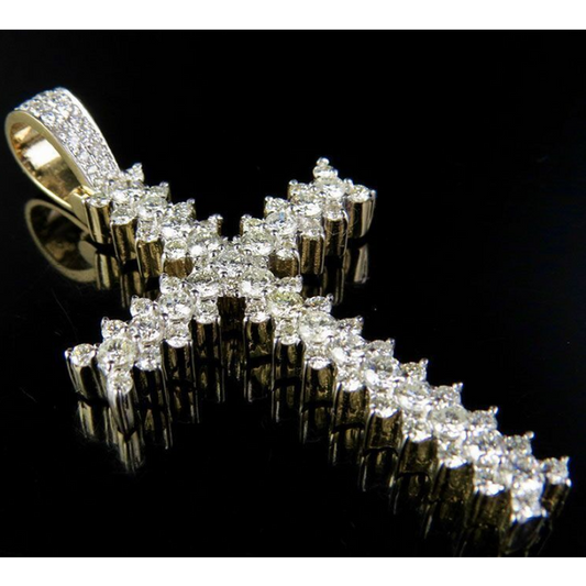2.25 Inch Lab Grown Diamond Jagged Edge Solitaire Cross Pendant