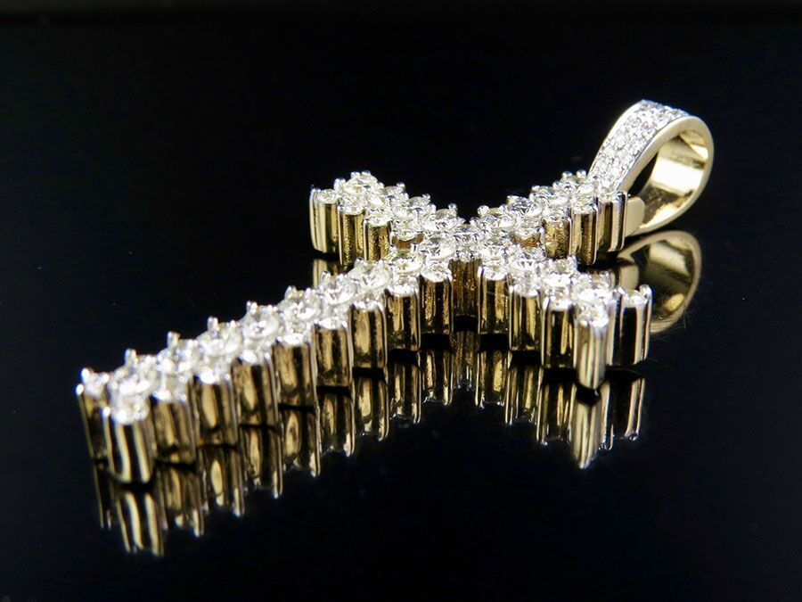 2.25 Inch Lab Grown Diamond Jagged Edge Solitaire Cross Pendant