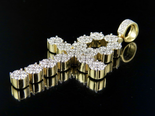 Solid 10k Lab Grown Diamond Egyptian Cluster Ankh Cross Pendant