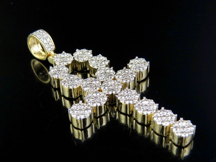 Solid 10k Lab Grown Diamond Egyptian Cluster Ankh Cross Pendant